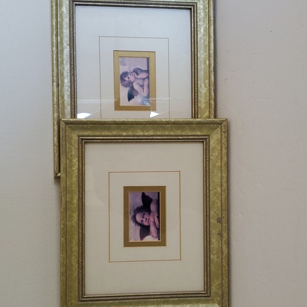 Two Cherubs Thinking Pictures Double Matted Frame